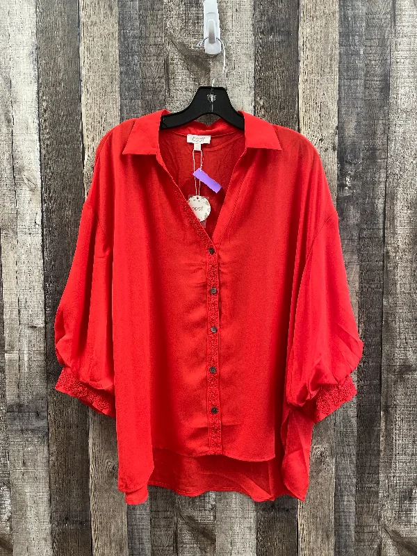 Top Long Sleeve By Oddi In Red, Size: M