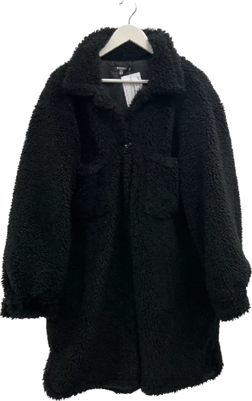 Missguided Black Teddy Bear Coat - Plus Size UK 16