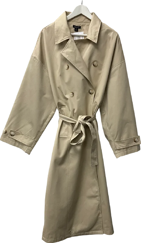 boohoo Cream Oversized Double Breast Belted Synched Back Trench Coat UK 10