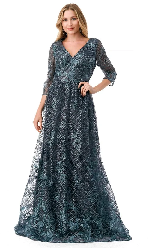 Trevi Collection M2735F - Lattice Print Evening Gown