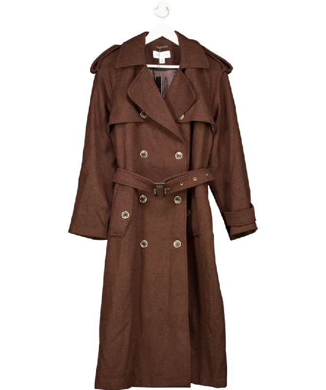 Warehouse Brown Wool Mix Belted Trench Coat UK 16