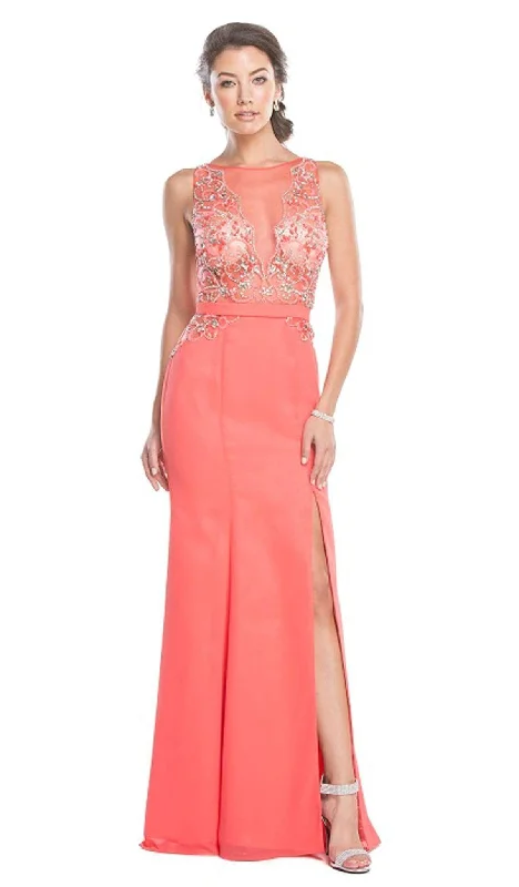 Trevi Collection - Embellished Fitted Evening Dress