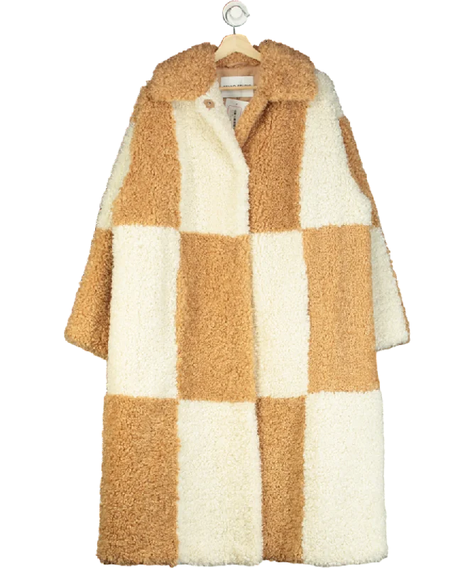 Stand Studio Beige Nicki Checked Faux Sherling Coat One Size