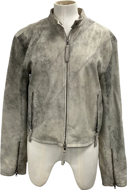 Oval Square Grey Beat Leather Jacket UK M