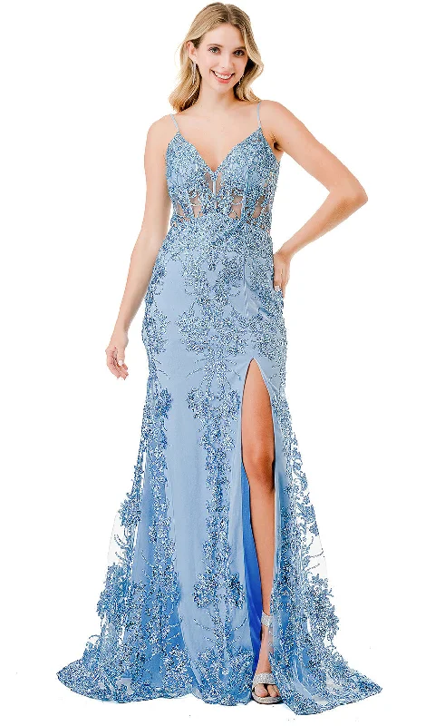 Trevi Collection L2864W - V-Neck High Slit Evening Gown