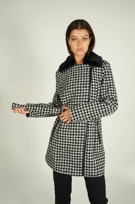 Manteau long à motif pied-de-poule - LL00551 - (E-C8)