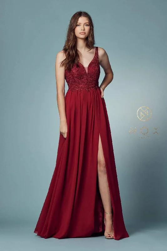 Nox Anabel - Y299 Embellished V-Neck Evening Gown