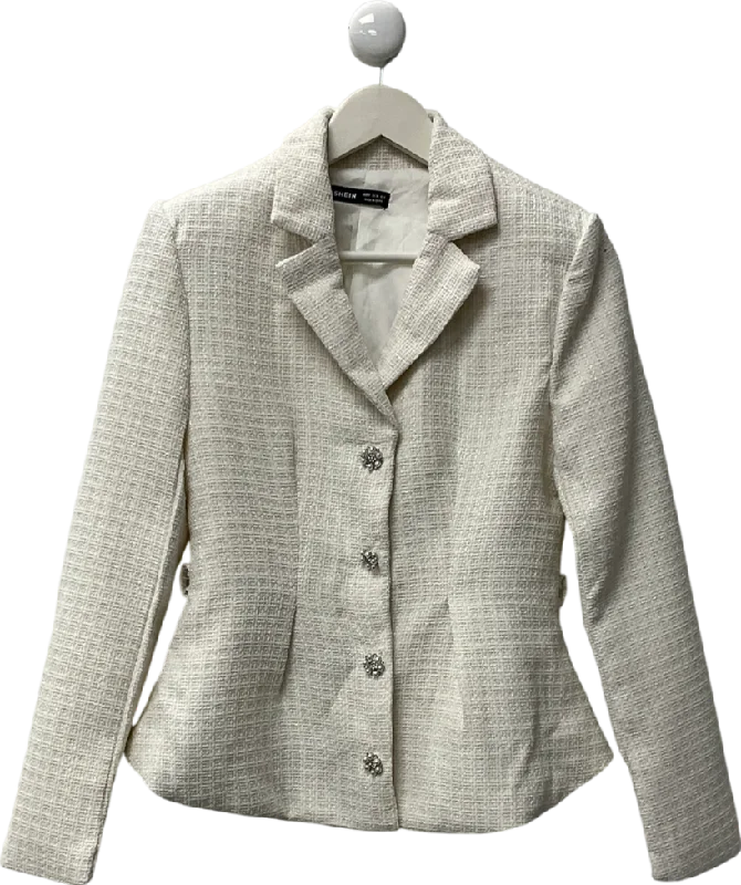 SHEIN White Raffinéa Women's Casual Tweed Blazer Jacket UK S