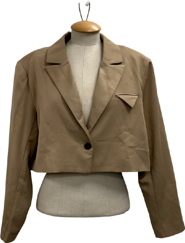 4th & Reckless Beige Cropped Blazer With Pocket Detail UK 12