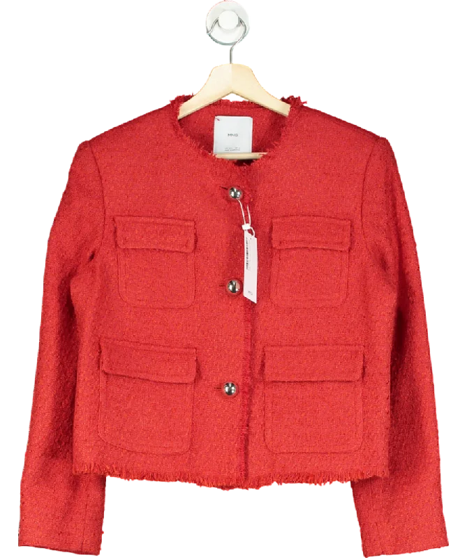 MANGO Red Tweed Jacket With Pockets UK L