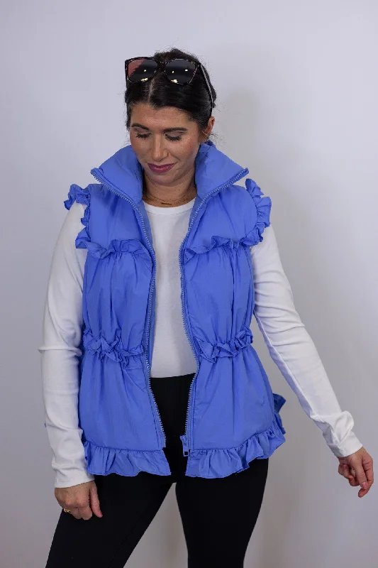 Ruffled Bows Blue Puffer Vest