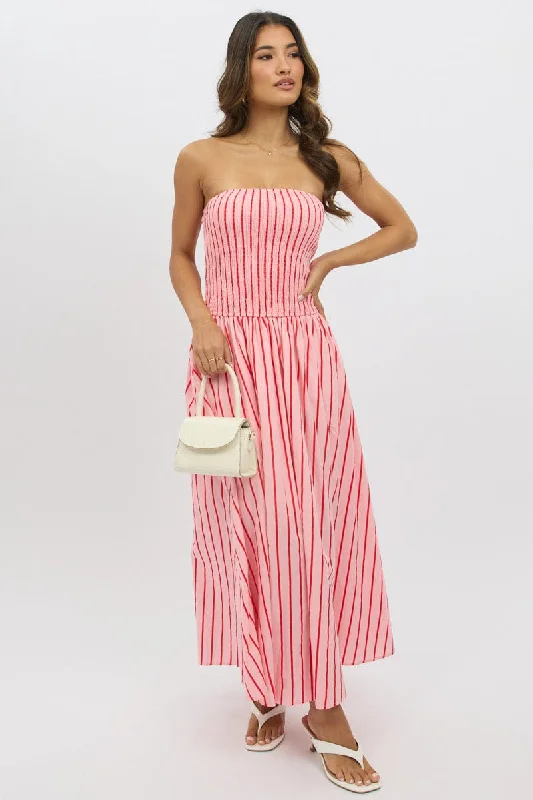 Pink Stripe Strapless Maxi Dress