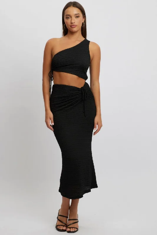 Black Bodycon Dress One Shoulder Maxi