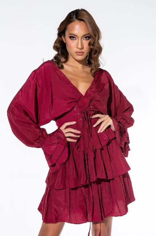 SAY IT WITH YOUR CORSET MINI DRESS WITH ATTACHED CORSET BURGUNDY