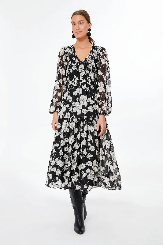 Black Floral Multi Midi Dress