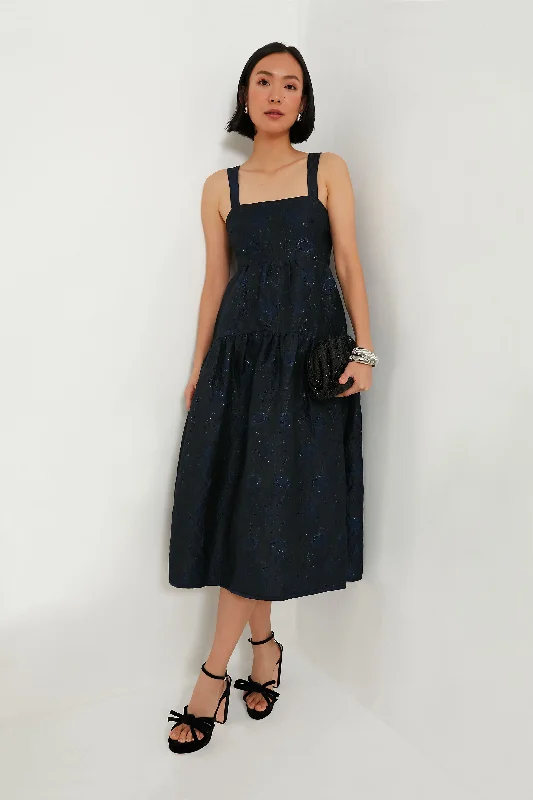 Black Navy Jacquard Victoria Midi Dress