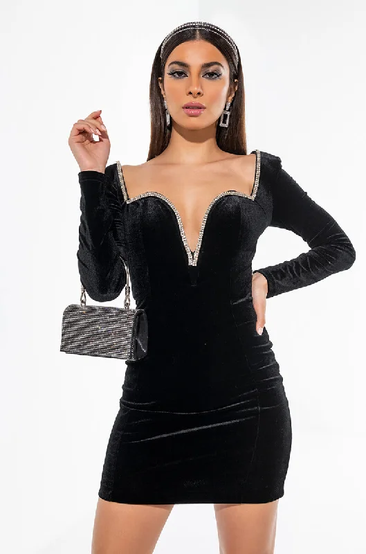 DRIPPIN CLASS VELVET TRIM MINI DRESS BLACK