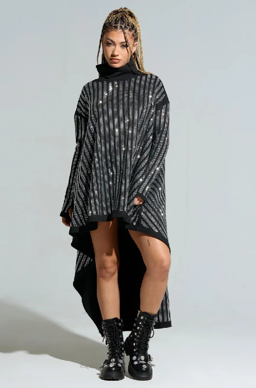 IMAGINE EMBELLISHED SWEATSHIRT MINI DRESS IN BLACK