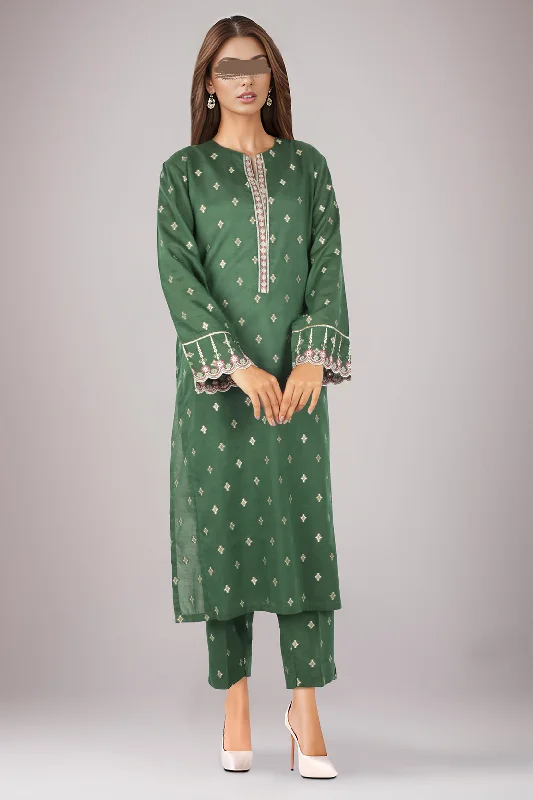 Embroidered Cotton Jacquard Stitched 2 Piece (Shirt/Trouser)