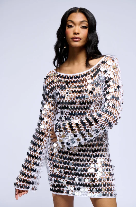 TAKE ME TO THE BEACH KNIT METALLIC MINI DRESS