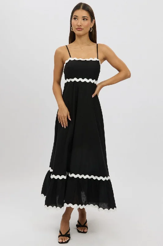 Black Maxi Dress Strappy Ric Rac