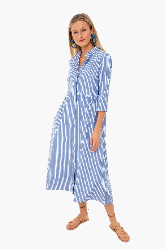 Chambray Stripe Midi Royal Shirt Dress