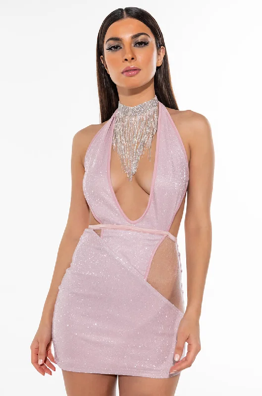 SHINE ON BITCH GLITTER MINI DRESS PINK