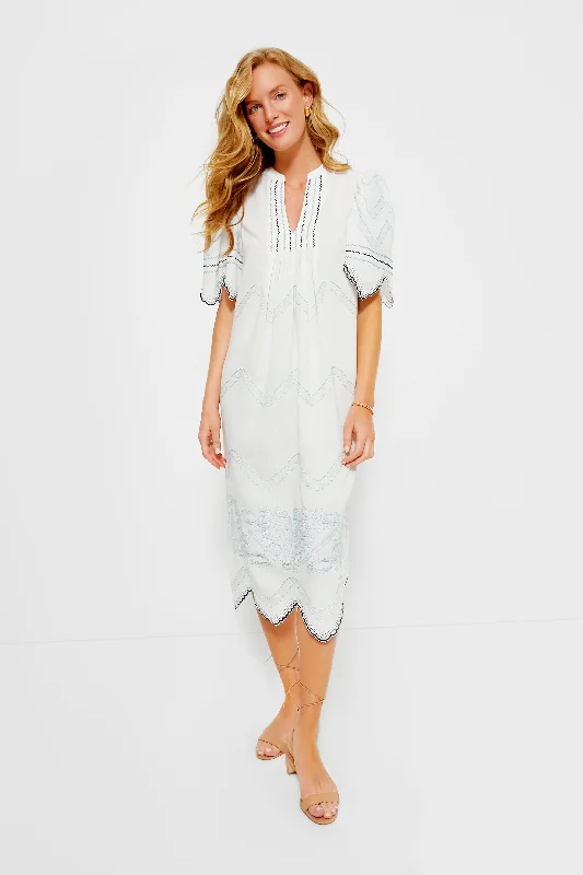 White Embroidered Weston Midi Dress