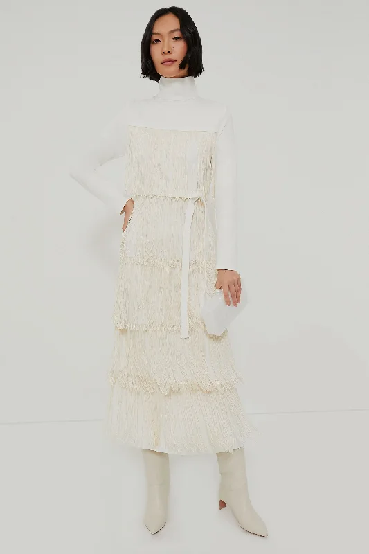 Ivory Fringe Midi Dress