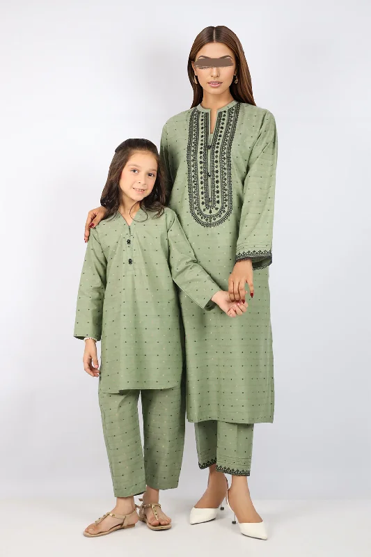 SAYA's Printed Cotton Jacquard Embroidered Stitched For Mom And Daughter