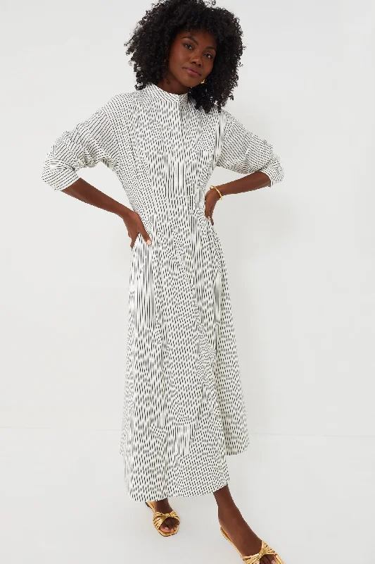 Ivory Micro Stripe Midi Lorenza Dress