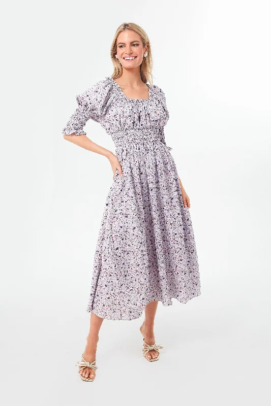 Lilac Ruched Neck Cali Midi Dress