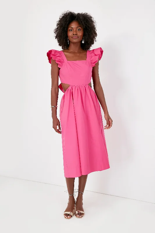 Fuchsia Flutter Sleeve Aspyn Midi Dress