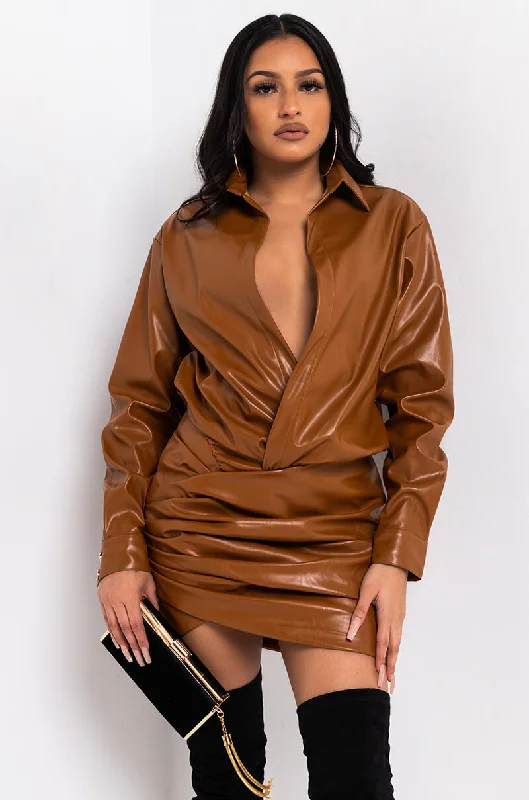 HEY BIG SPENDER LONG SLEEVE MINI DRESS CAMEL