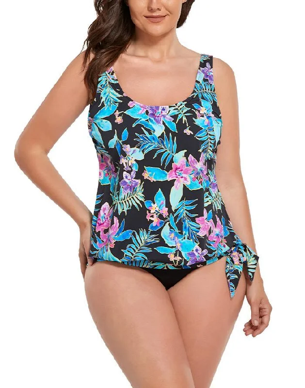 Sweetheart One-Piece FemaleNeon Tropical Side Tie Blouson Tankini Set