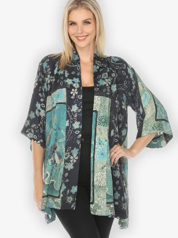 Citron Crane Bamboo Floral Kimono Jacket