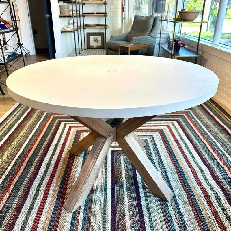 48" White Dining Table With Wood Base