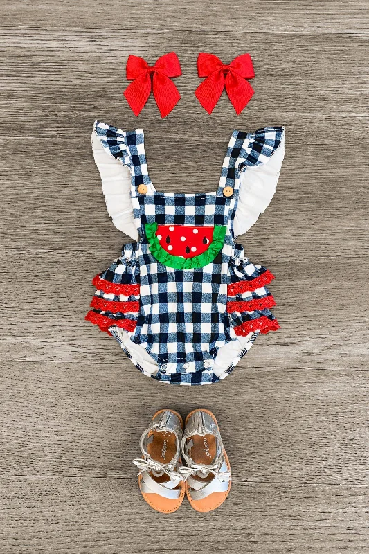 Checkered Watermelon Ruffle Onesie