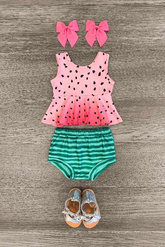 Pink Watermelon Tank & Green Striped Set