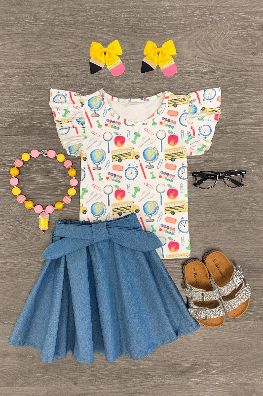 School Supplies Denim Skirt Set