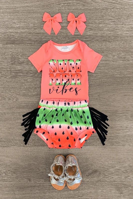 "Summer Vibes" Watermelon Onesie Set