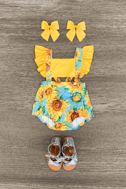 Yellow & Blue Sunflower Cut Out Onesie