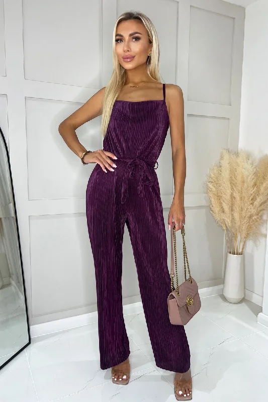 Plum Plisse Cowl Neck Jumpsuit