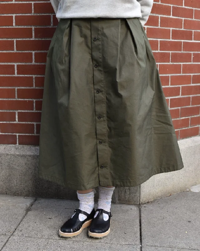 Engineered Garments Tuck Skirt in Olive Poplin