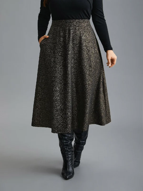 Glitter Elastic Waist Pocket Midi Skirt