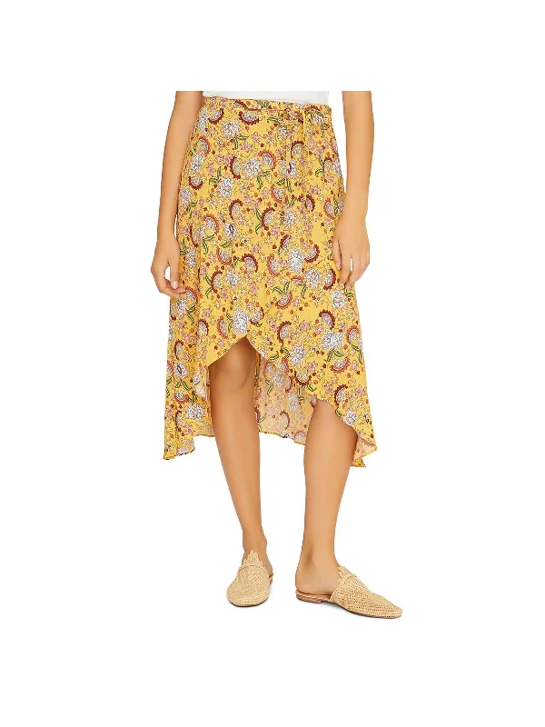 Jamie Womens Floral Hi-Low Midi Skirt