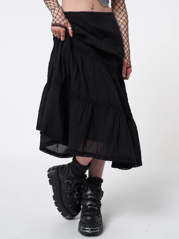 Raven Ruffle Lace Maxi Skirt