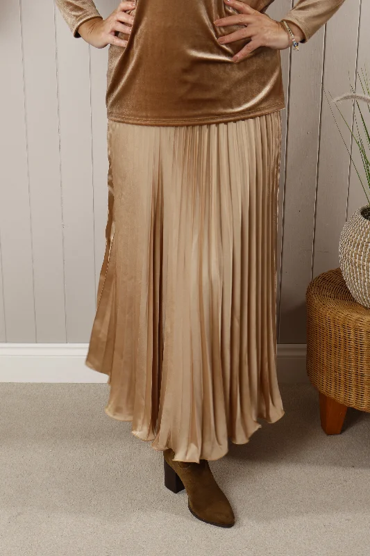 Satin Pleated Skirt Gold