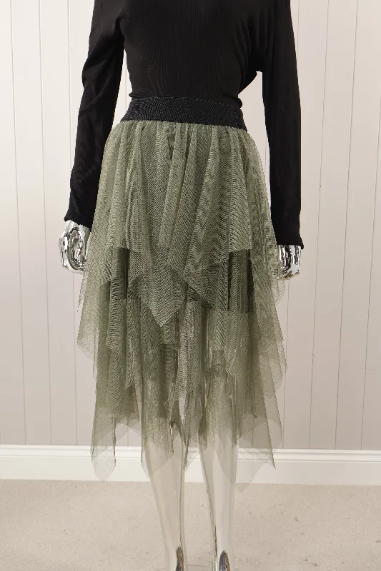 Short Layered Tulle Skirt Khaki