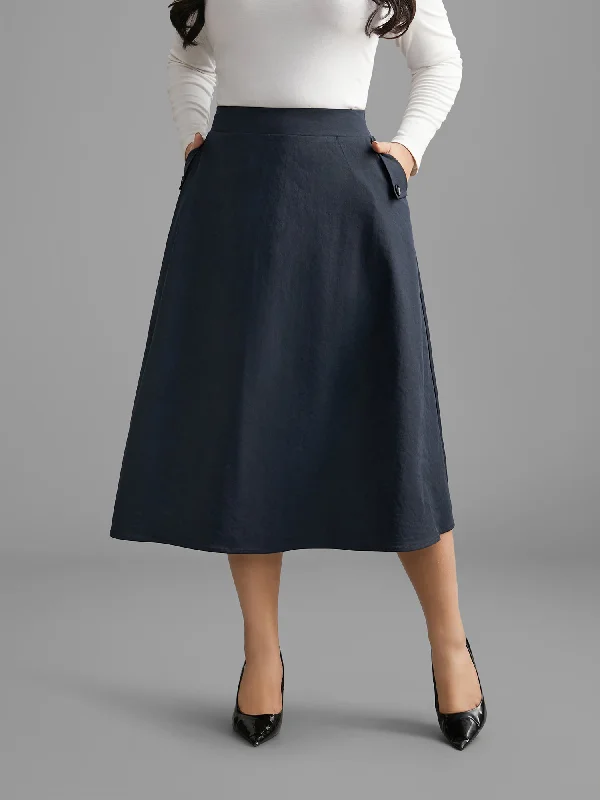 Solid Buckle Detail Pocket Skirt